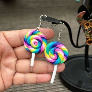 FUN COLORFUL SWIRL CANDY SUCKER EARRINGS